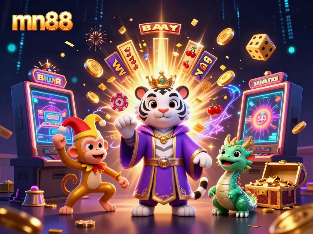 Experience thrilling jackpots at mn88 with vibrant casino game elements and lively characters.