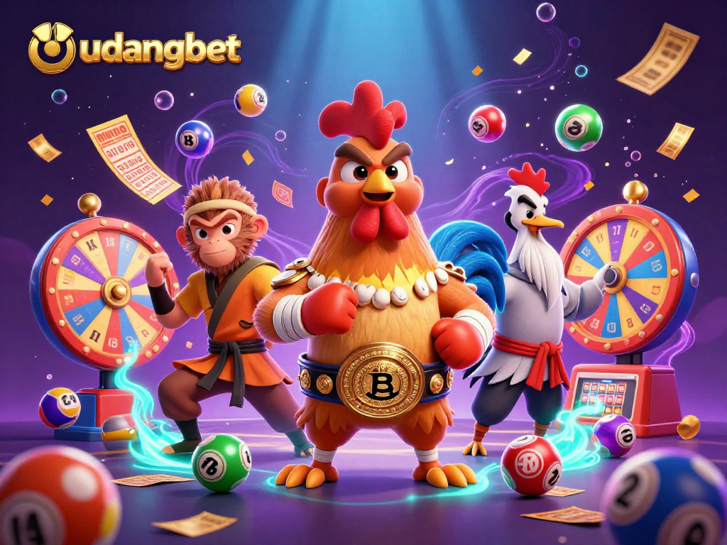 Experience the excitement at udangbet with our dazzling 3D lottery scene featuring vibrant characters and dynamic elements.