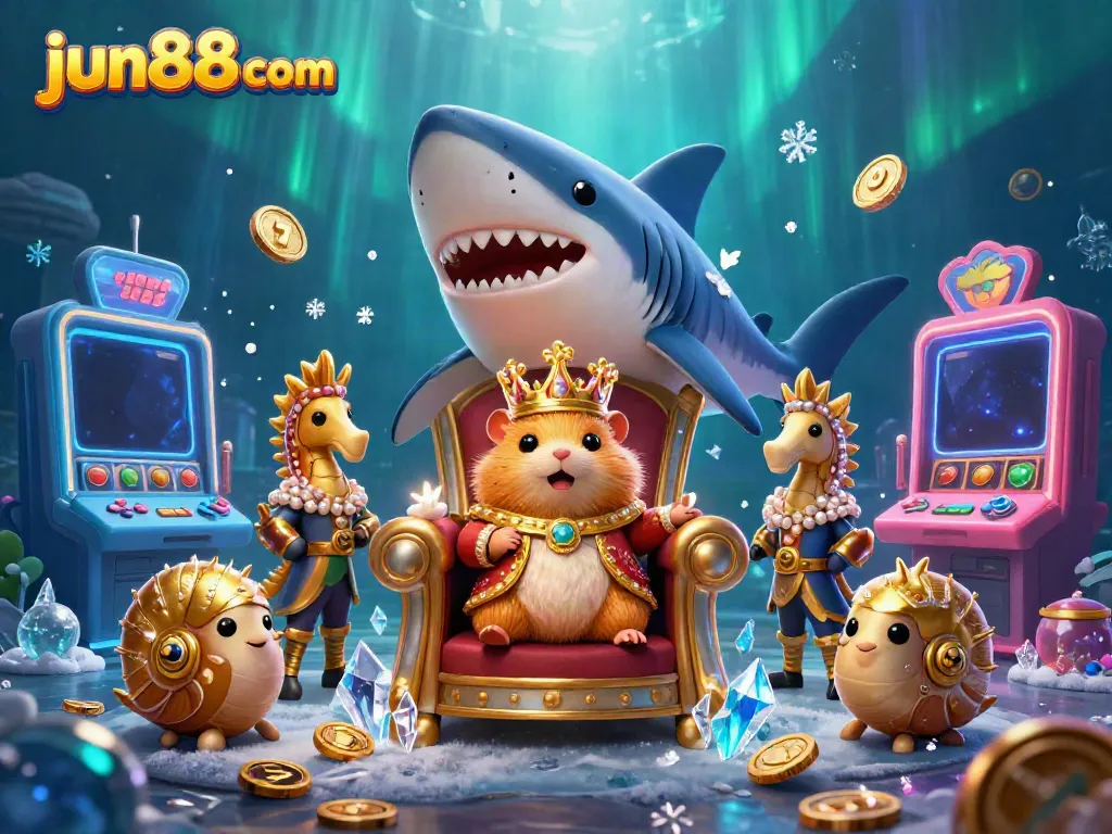 Experience the thrill of jun88 com with a vibrant 3D casino scene featuring a hamster king and slot machines.