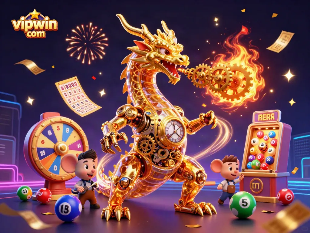 Engage with thrilling games at vipwin com featuring vibrant gaming elements and a golden dragon.