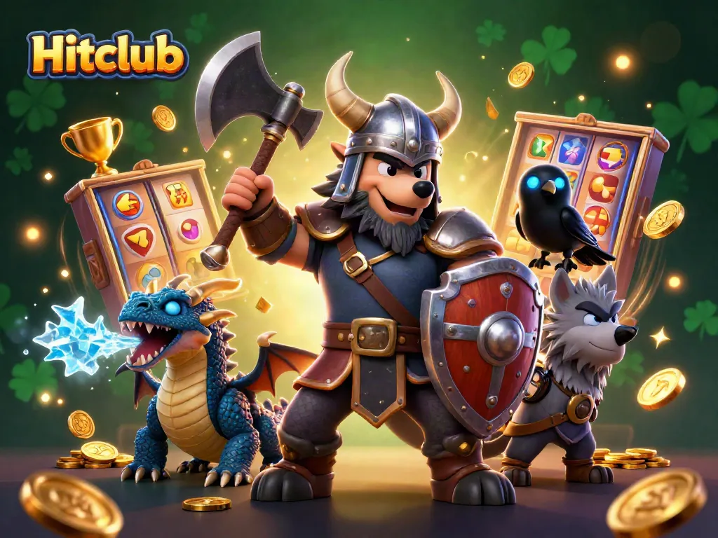 Engage with exciting jackpots at Hitclub featuring a Viking warrior, dragon, and magical elements.