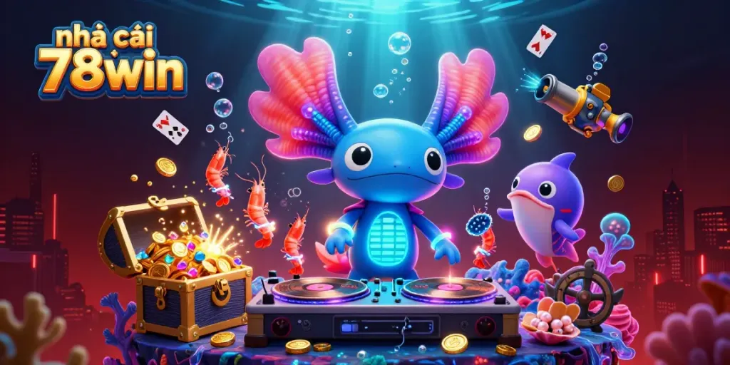 Catch the thrill at nhà cái 78win with a vibrant underwater DJ party scene featuring exciting casino elements.