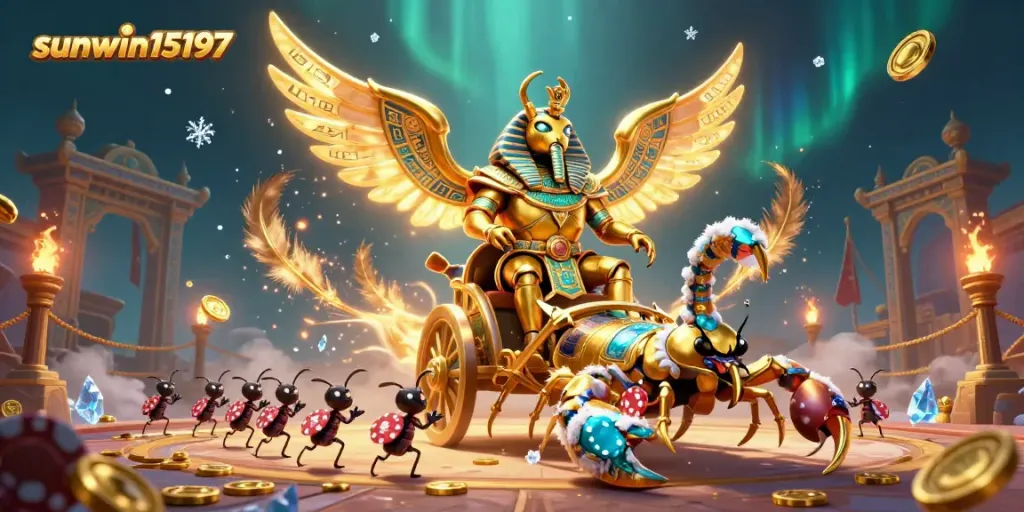 Experience thrilling gameplay at sunwin15197 with a golden scarab beetle leading an epic casino adventure.