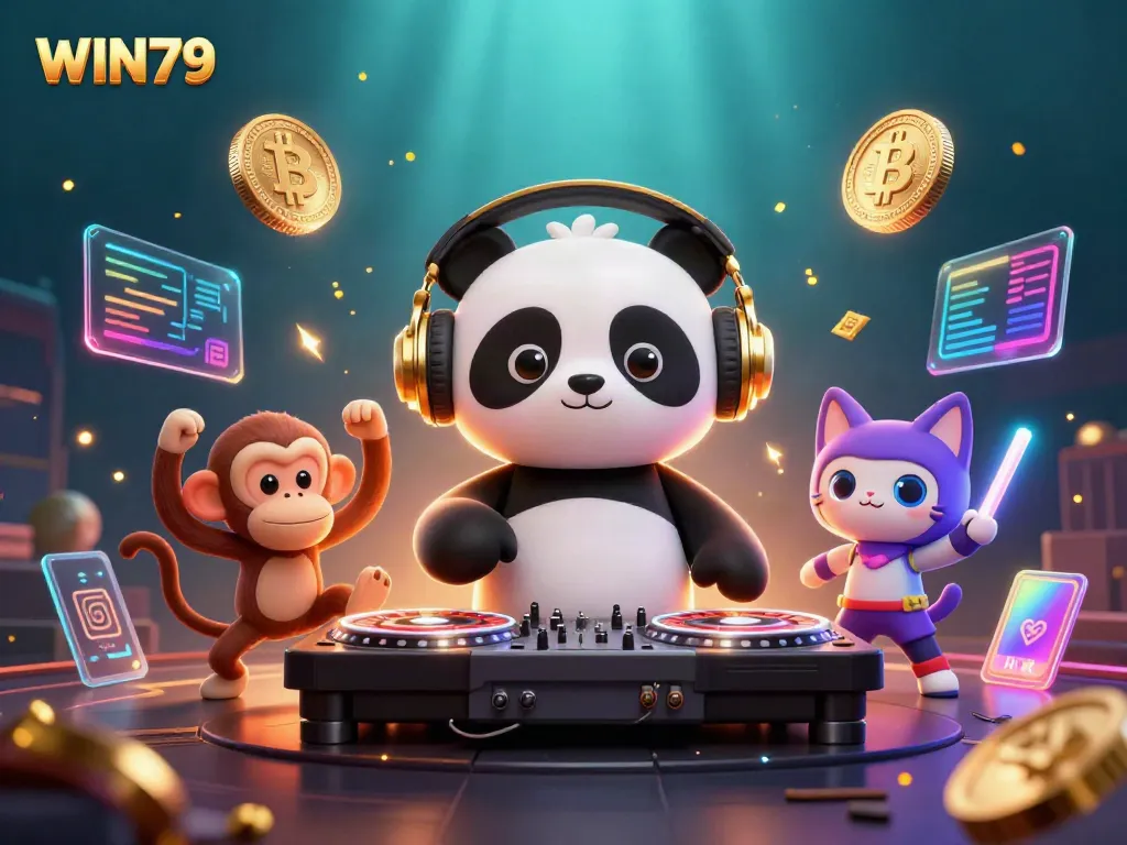 Experience the excitement of WIN79 with vibrant characters and casino elements in this dynamic scene.