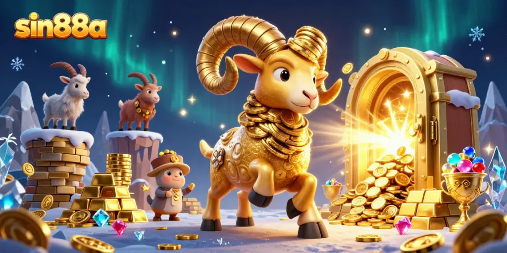 Experience thrilling wins with sin88a at a vibrant 3D casino scene loaded with treasures and excitement.