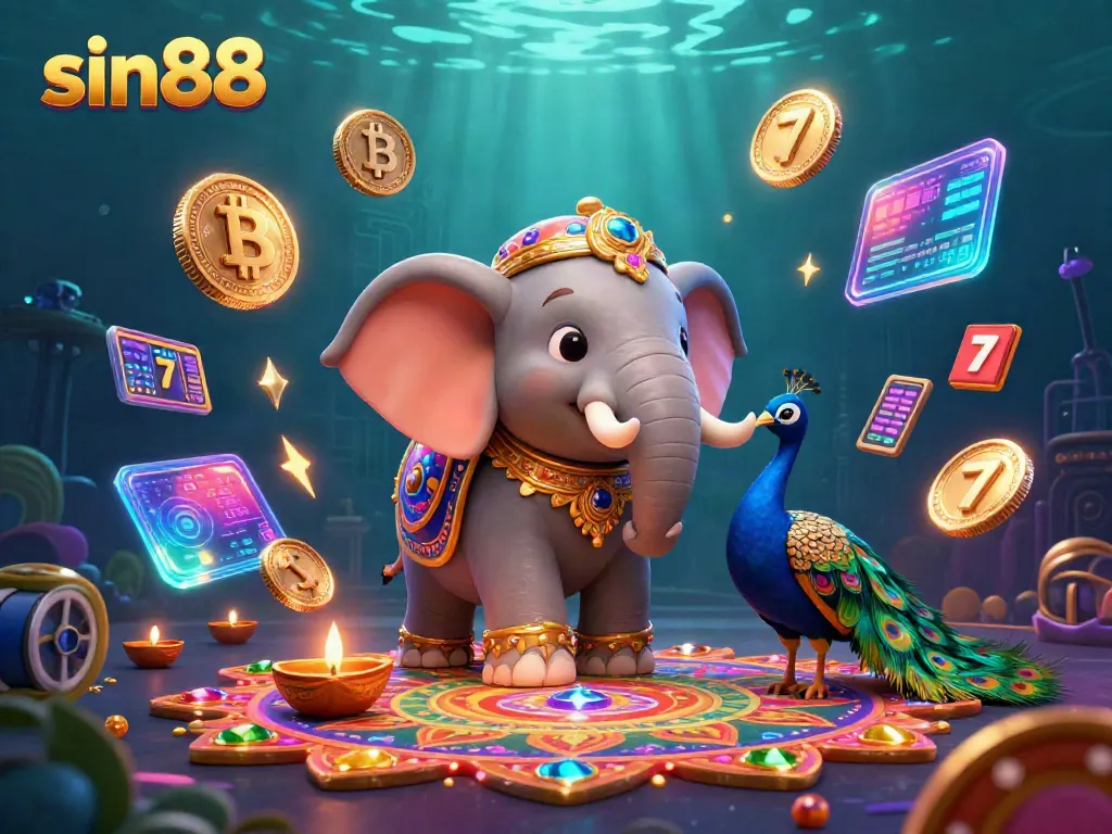 Join the fun at sin88 as you explore exciting casino games with vibrant characters and glowing crypto elements.