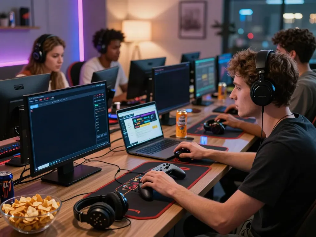 Exciting gaming experience at https://1da88.it.com/ with players in a vibrant home setting.