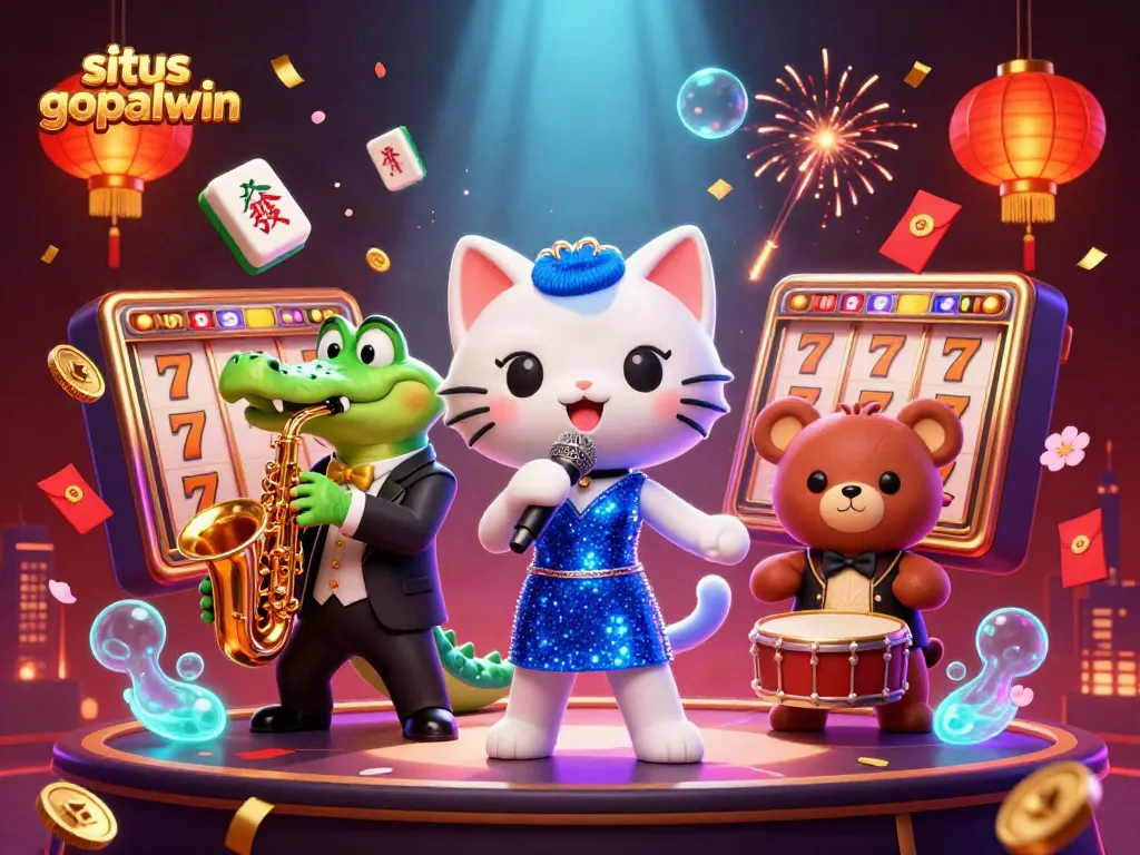Experience high-stakes fun at situs gopalwin with a vibrant casino-themed illustration featuring lively characters.