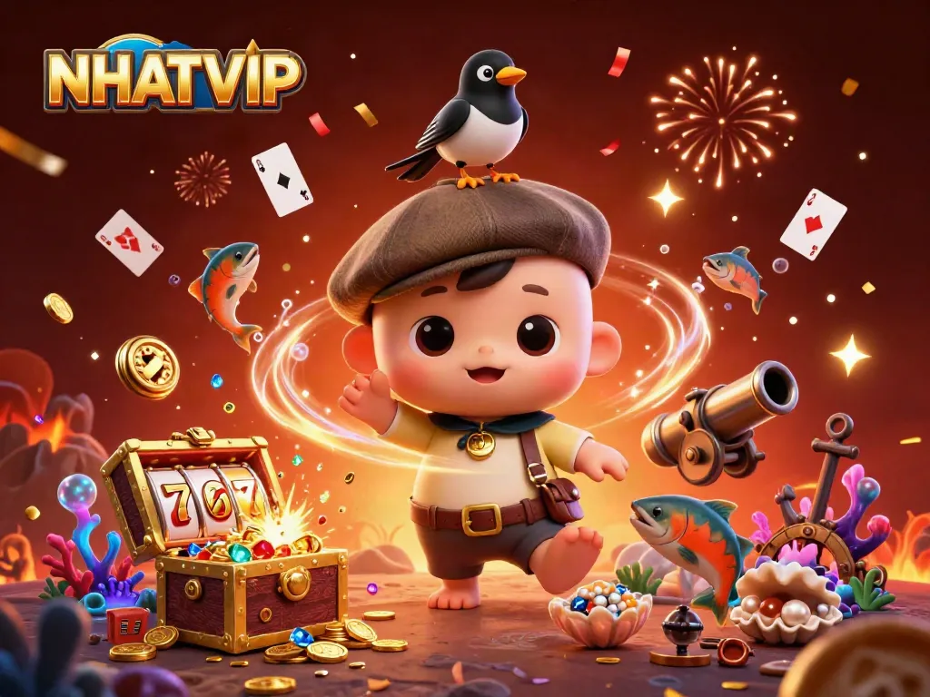 Experience the excitement of NHATVIP with adorable characters and dynamic casino elements.