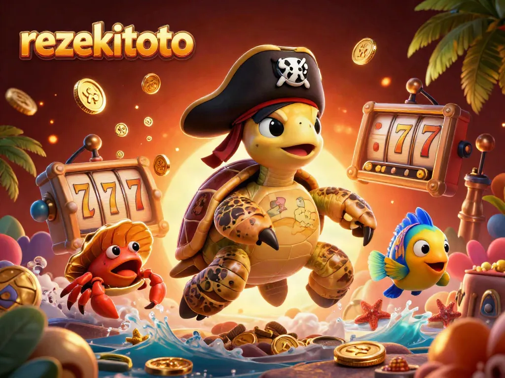 Engage with rezekitoto's exciting slot experience featuring a vibrant 3D pirate scene packed with colorful elements.