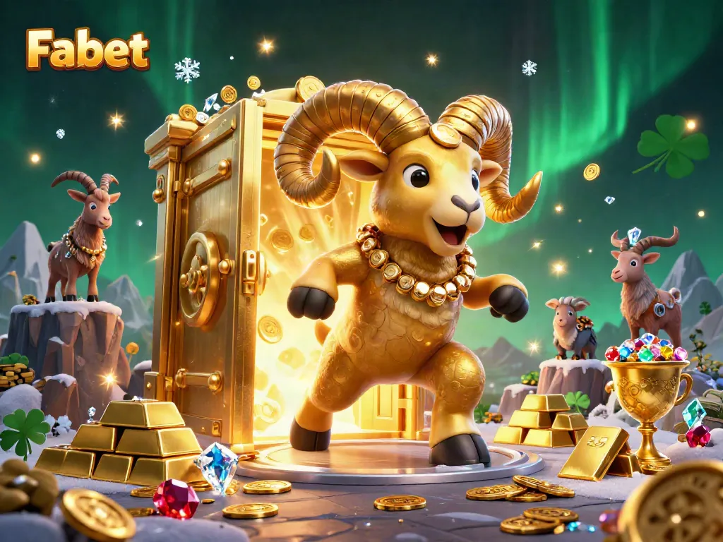 Fabet presents a massive golden ram charging through a treasure-laden casino scene.