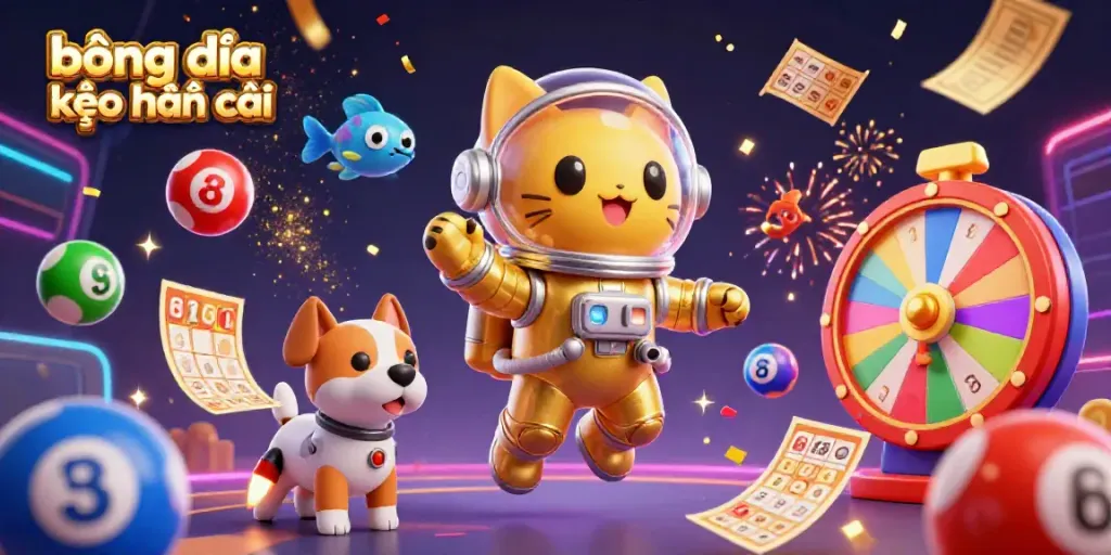 Experience the vibrant action of bóng đá kèo nhà cái with a golden astronaut cat and dynamic gaming elements.