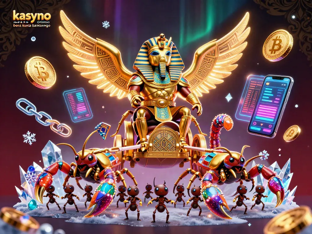 Engage with kasyno online bez konta bankowego featuring a pharaoh beetle and crypto elements in a thrilling 3D illustration.