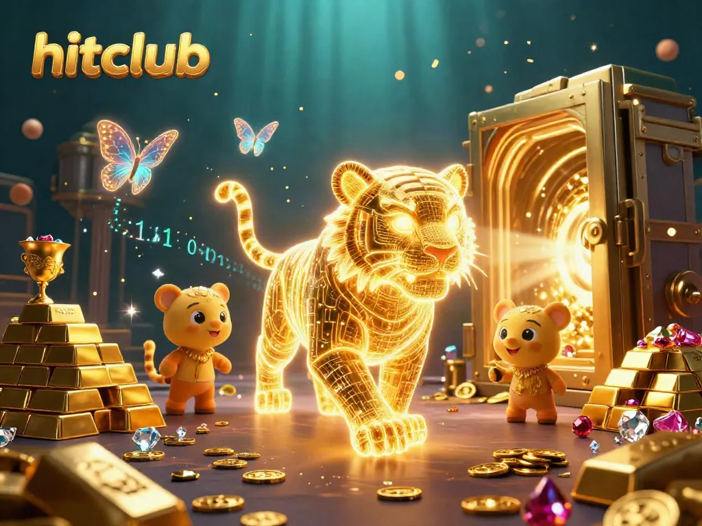 Experience hitclub with vibrant 3D casino visuals and dynamic golden treasures illuminating the scene.