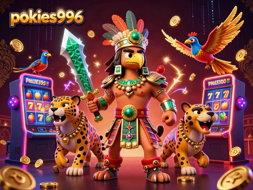 Experience thrilling wins with pokies996, showcasing vibrant slot machines and dynamic characters.