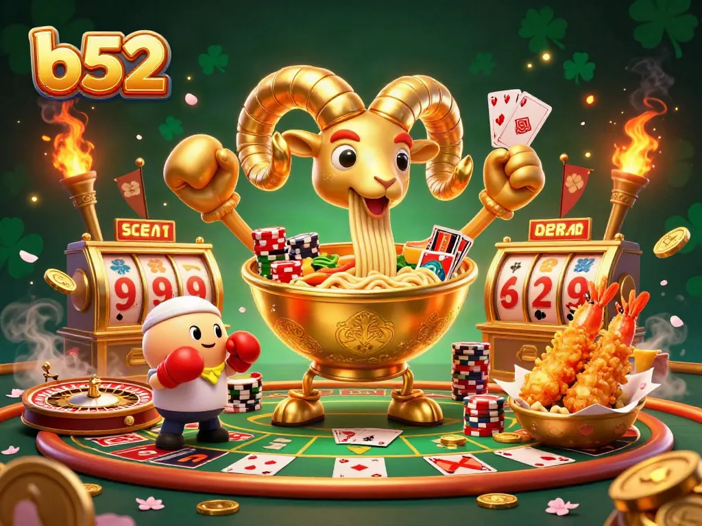 Engage in the vibrant b52 casino scene with golden ramen bowl dealers and thrilling games.