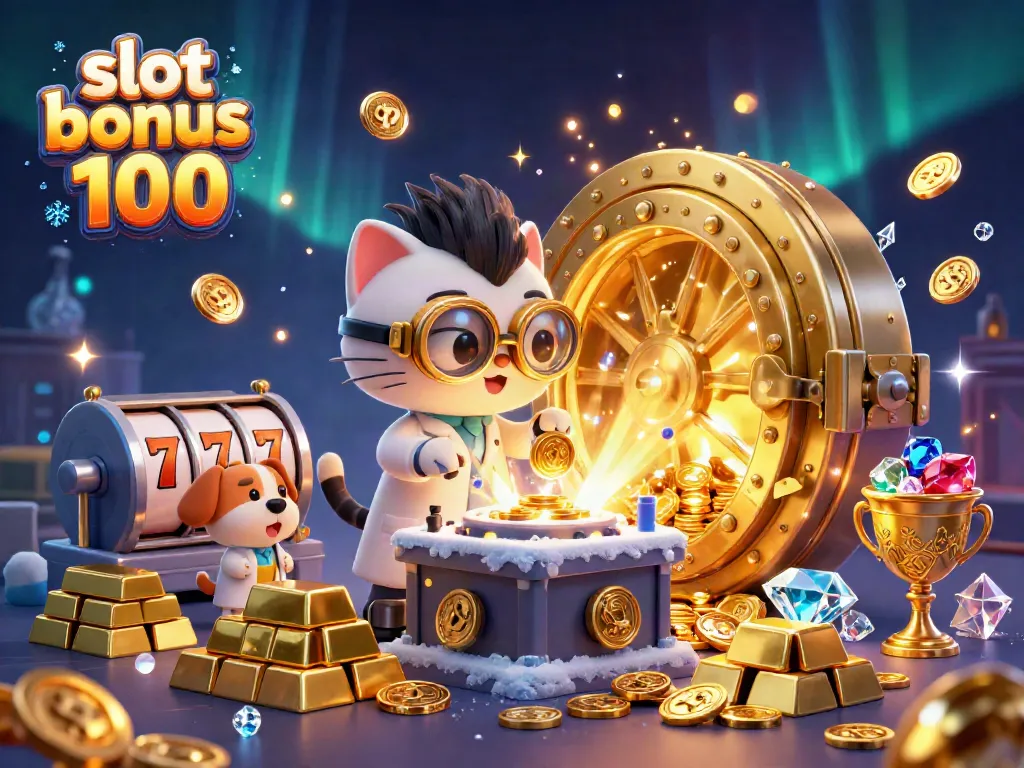 Experience thrilling action with games and rewards in this vibrant slot bonus 100 illustration.