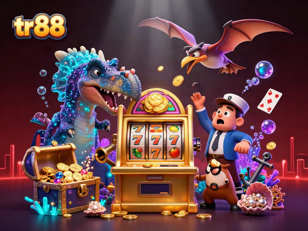 tr 88 illustrating a pachycephalosaurus winning at a golden slot machine surrounded by dynamic casino elements.