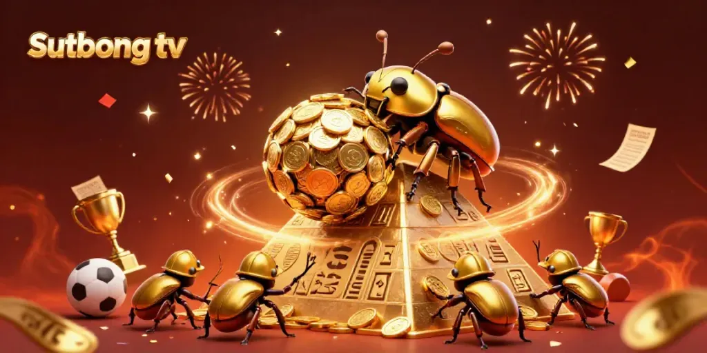 Sutbong tv sports betting scene with dynamic elements and golden coins representing gambling excitement.