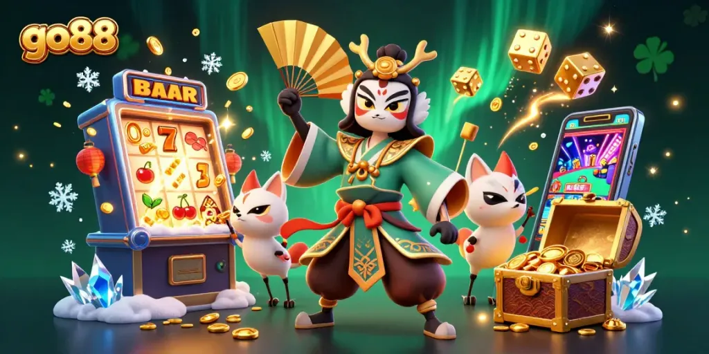 Experience go88's thrilling slot game excitement with dynamic festive elements and vibrant characters.