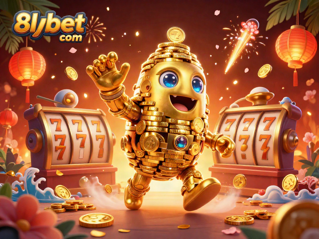 Engage with thrilling slots at 8xbet com, featuring a vibrant golem made of coins.