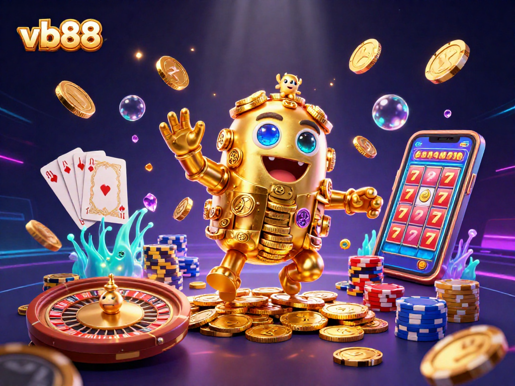 Experience thrilling gameplay and bonuses with vb88 in this vibrant 3D casino illustration.