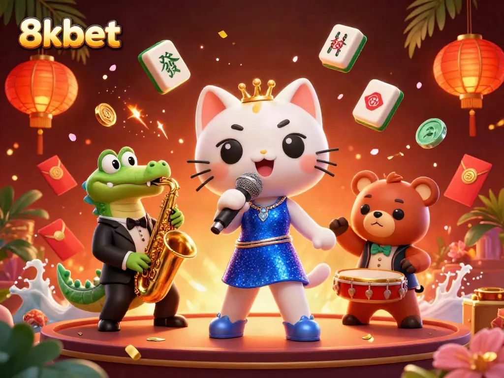 Experience excitement with 8xbet's vibrant casino scene featuring unique cartoon characters and dynamic gaming elements.