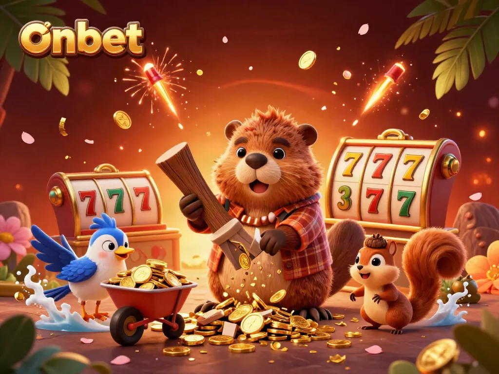 Engage with onbet's thrilling casino experience featuring cartoon characters celebrating winning moments.