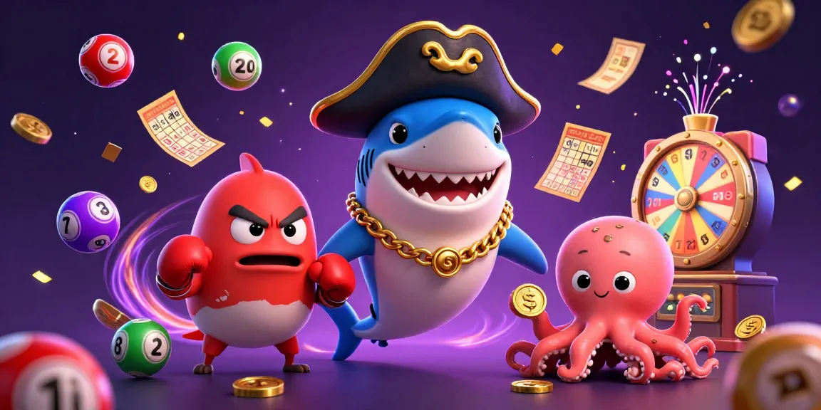 Join the excitement in O8 as colorful lottery balls burst dynamically above cheerful casino characters.