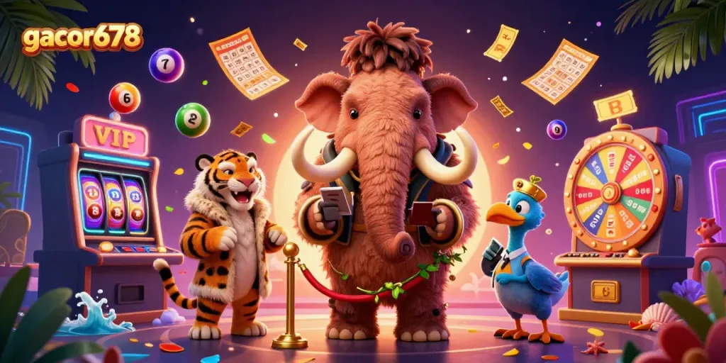 Engage in thrilling gameplay with gacor678's vibrant casino scene showcasing fun lottery elements.