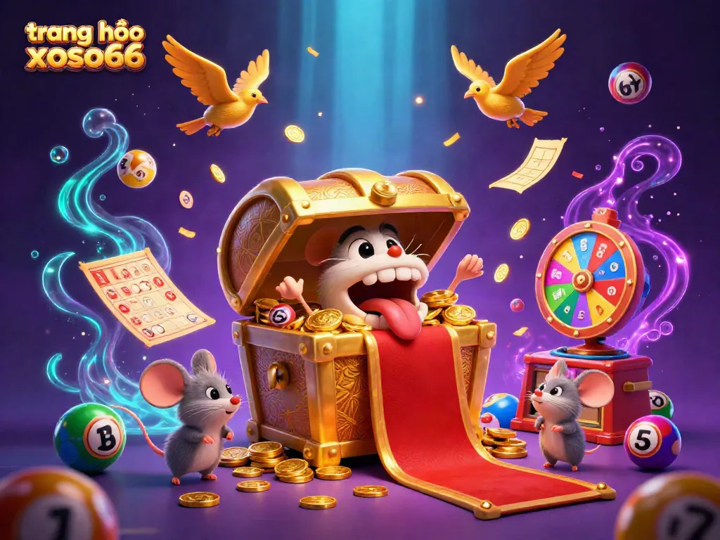 Experience thrilling gameplay on trang chủ xoso66 with vibrant lottery balls and a golden treasure chest.