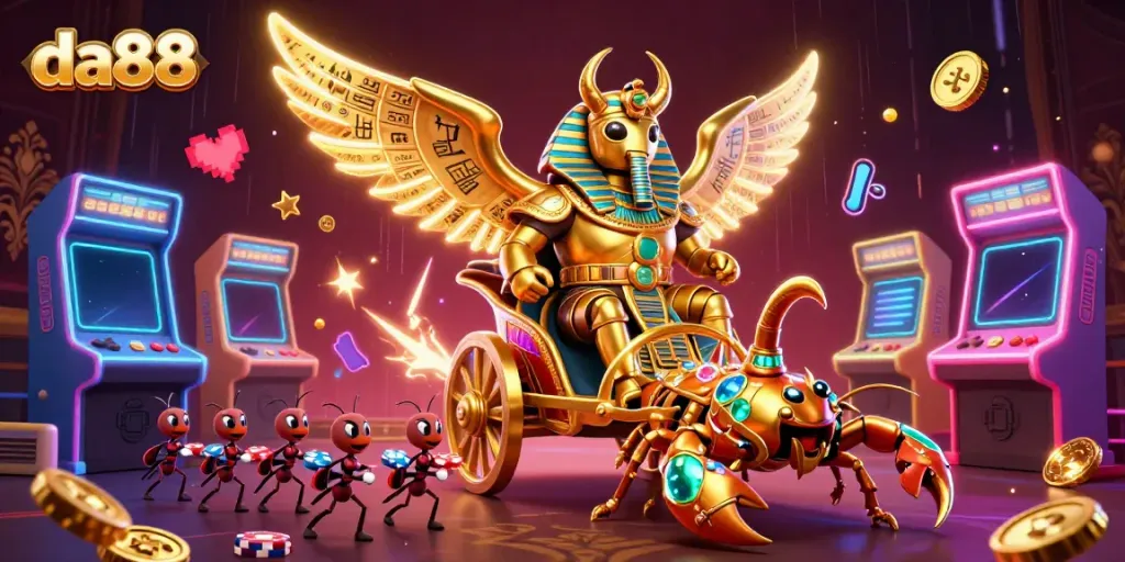 Experience thrilling gameplay at da88 with vibrant 3D casino illustrations featuring unique characters and exciting elements.