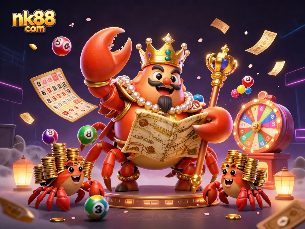 Win big with nk88 com as the golden crab emperor guides you through a vibrant casino adventure.