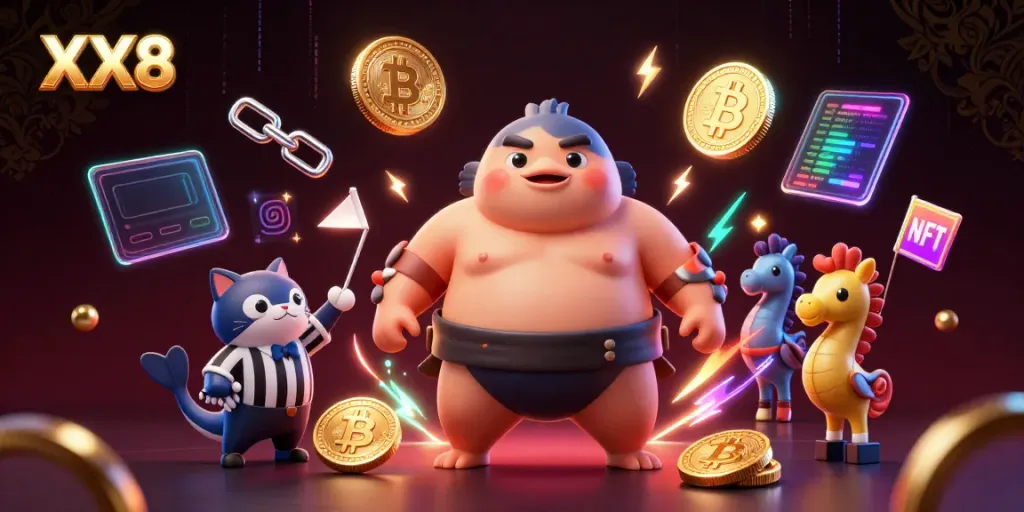 Engage with XX8 as the fugu prepares for an underwater betting match against vibrant crypto elements.