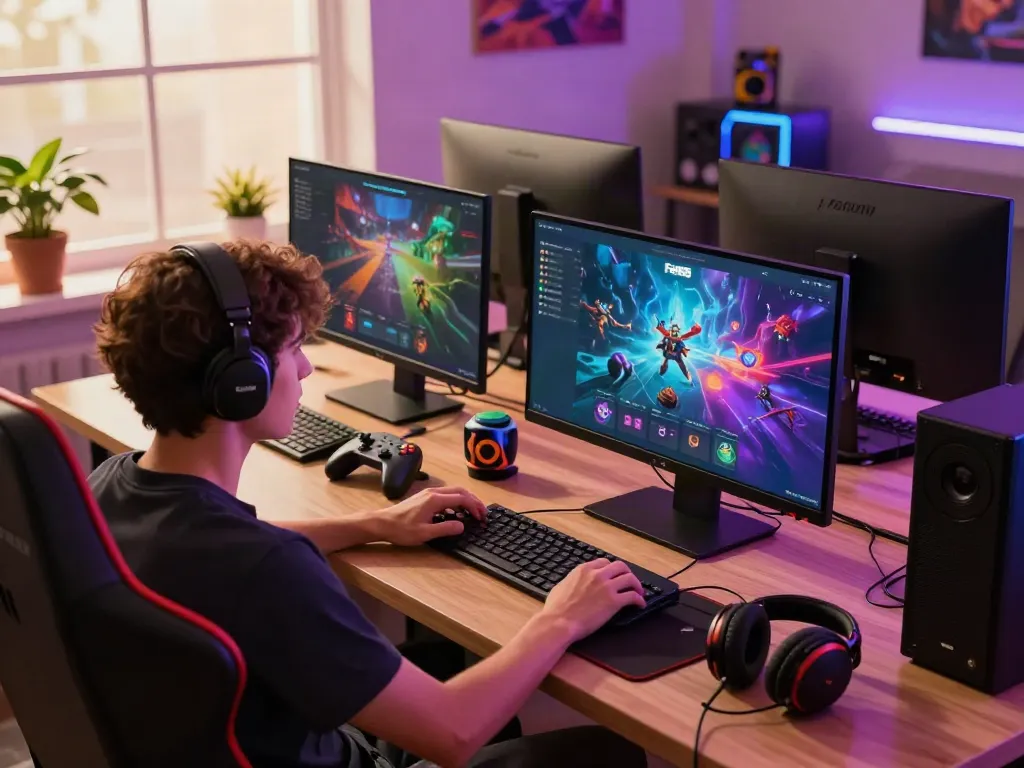 Engaging gaming environment with a user on Fox88, showcasing vibrant graphics and gaming gear.