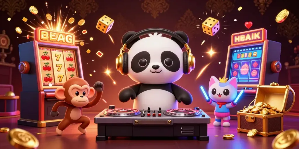Experience the excitement at AD88 with a DJ panda and dynamic casino elements bursting with energy.
