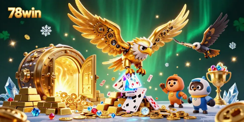 Experience thrilling gaming with the 78win brand in an action-packed casino scene.