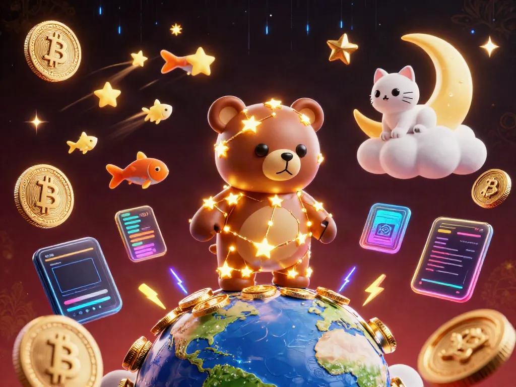 Permainan toto yang menyenangkan dengan kumparan bintang emas, kucing bulan, dan koin cryptocurrency.