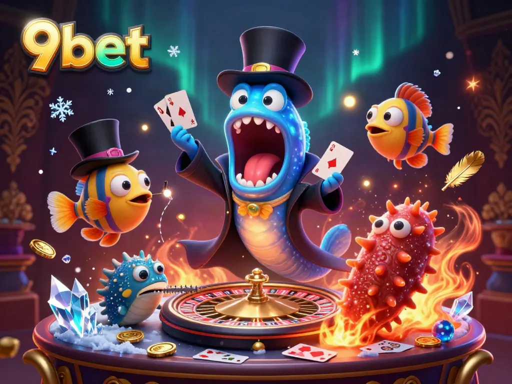 Experience thrilling card tricks with 9bet in a magical underwater live casino scene.