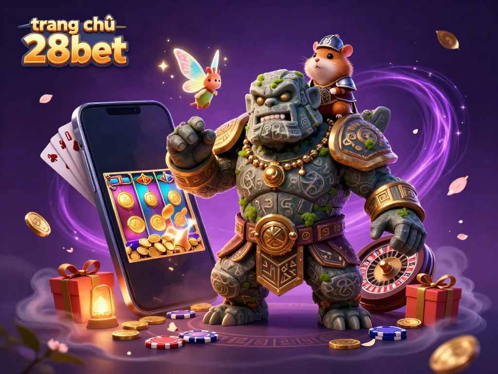 Engage with the enchanting world of trang chủ 28bet, illustrated with magical gambling elements and dynamic characters.