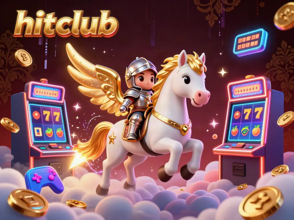 Experience the thrill with hitclub as a knight rides a celestial horse through a vibrant casino.