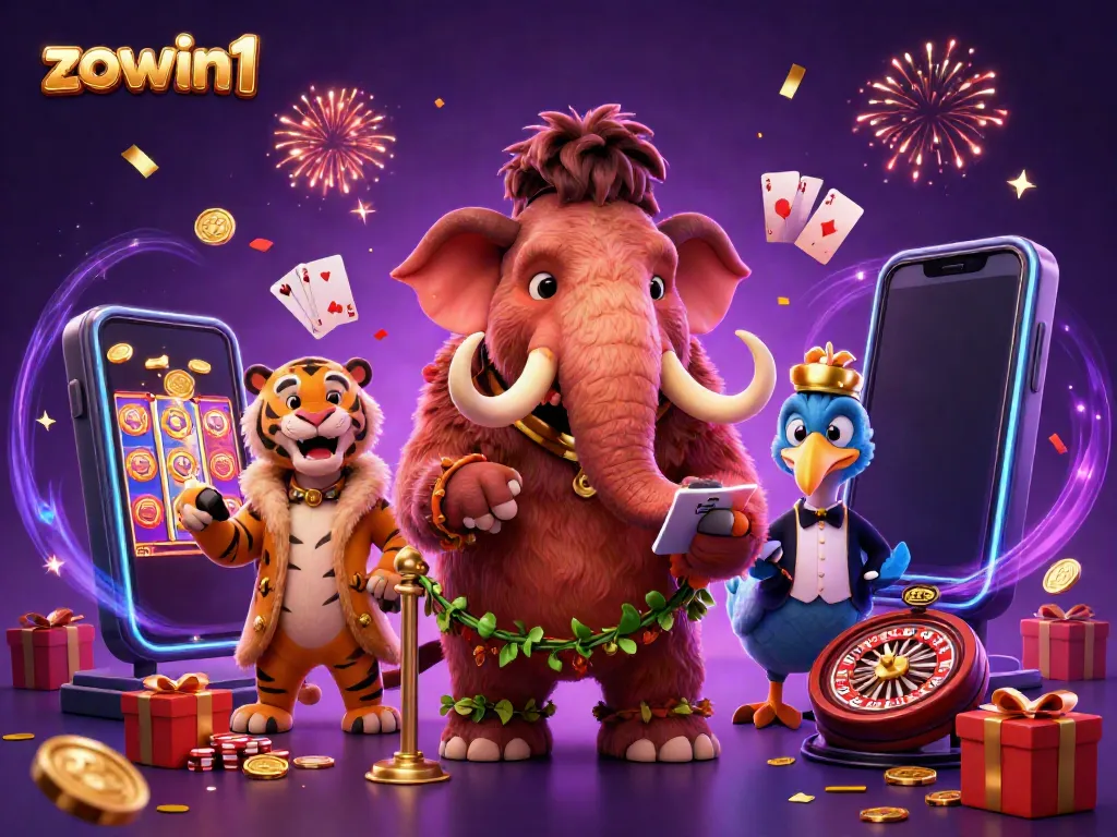 Engage with zowin1's vibrant casino scene featuring a bouncer, VIP guest, and doorman.