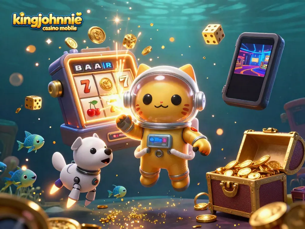 Play thrilling games at kingjohnnie casino mobile with a whimsical cosmic scene featuring an astronaut cat.