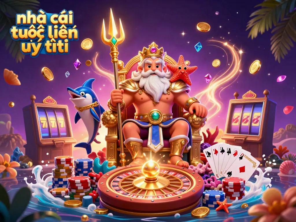 Bring the excitement of nhà cái trực tuyến uy tín to life with this vibrant casino-themed scene featuring Neptune.