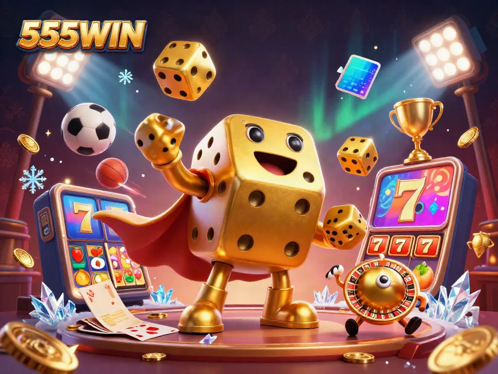 Experience thrilling slots action at 555WIN with golden dice, immersive game elements, and dynamic visuals.