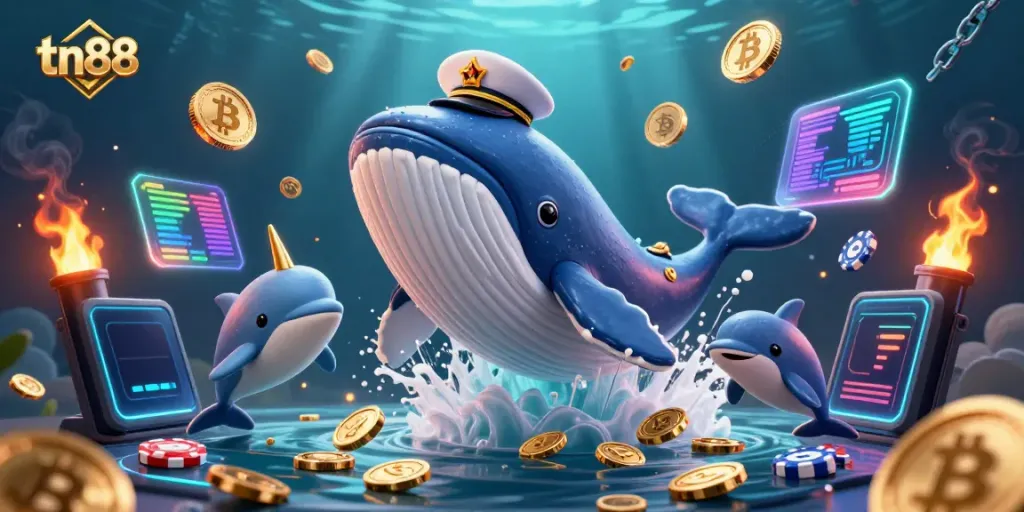 Engage with tn88 in an underwater casino adventure featuring dynamic characters and vibrant elements.