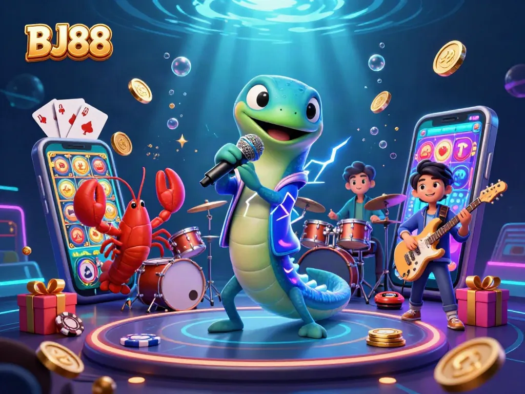 Experience vibrant gameplay at BJ88 with an electric eel DJ and an underwater casino stage.