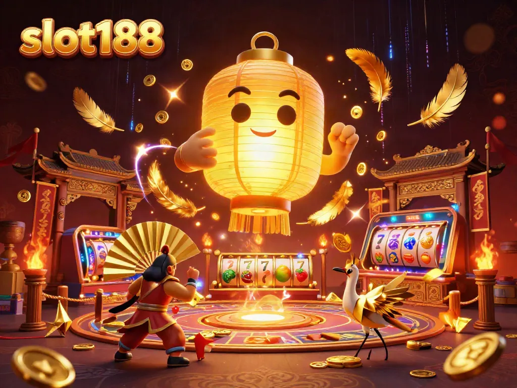 Permainan slot188 dengan suasana kasino malam yang penuh warna dan detail menarik.