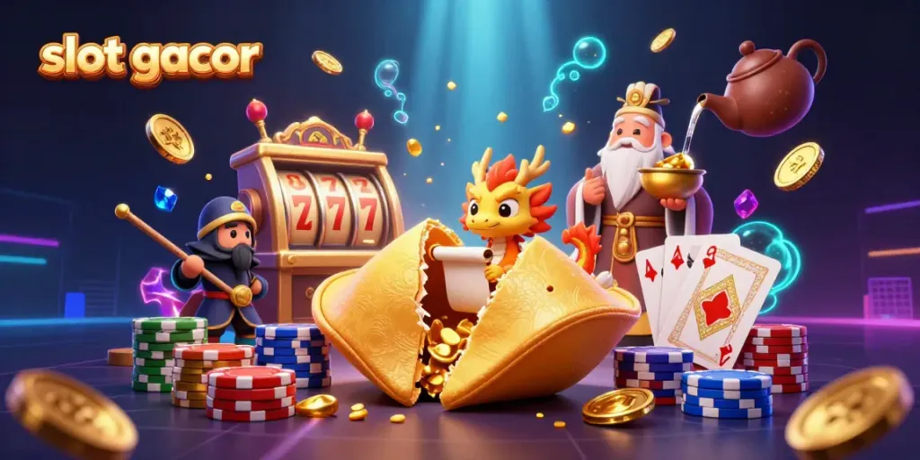 Slot gacor menyajikan ilustrasi kasino penuh detail dengan simbol keberuntungan yang menarik.