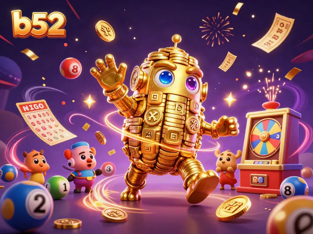 Spin to win with B52 in a vibrant 3D casino scene full of excitement and riches!